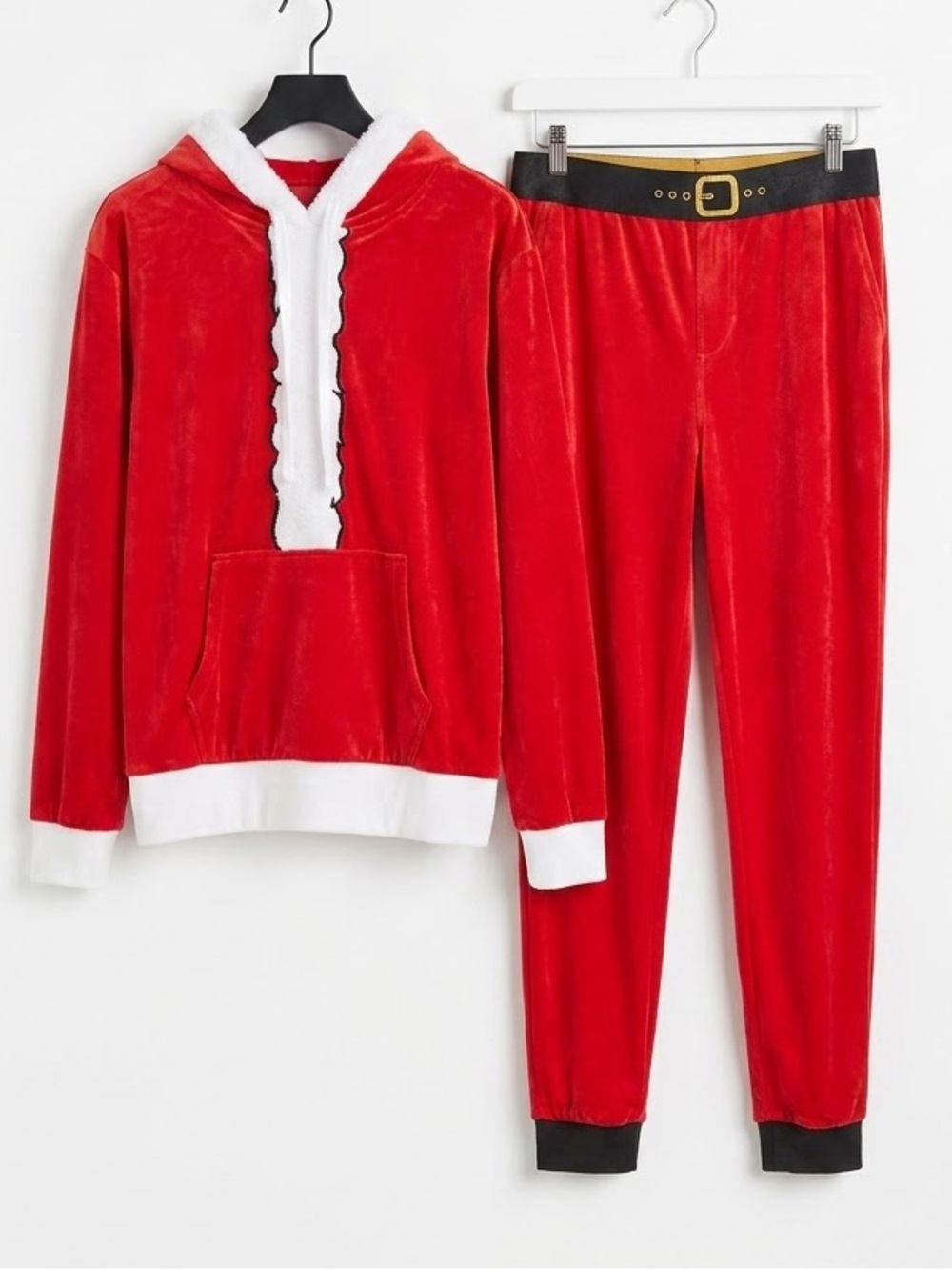 Mens Red Santa Velvet Pajama Set with Hood